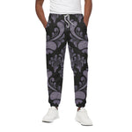 Black And Purple Damask Pattern Print Cotton Pants