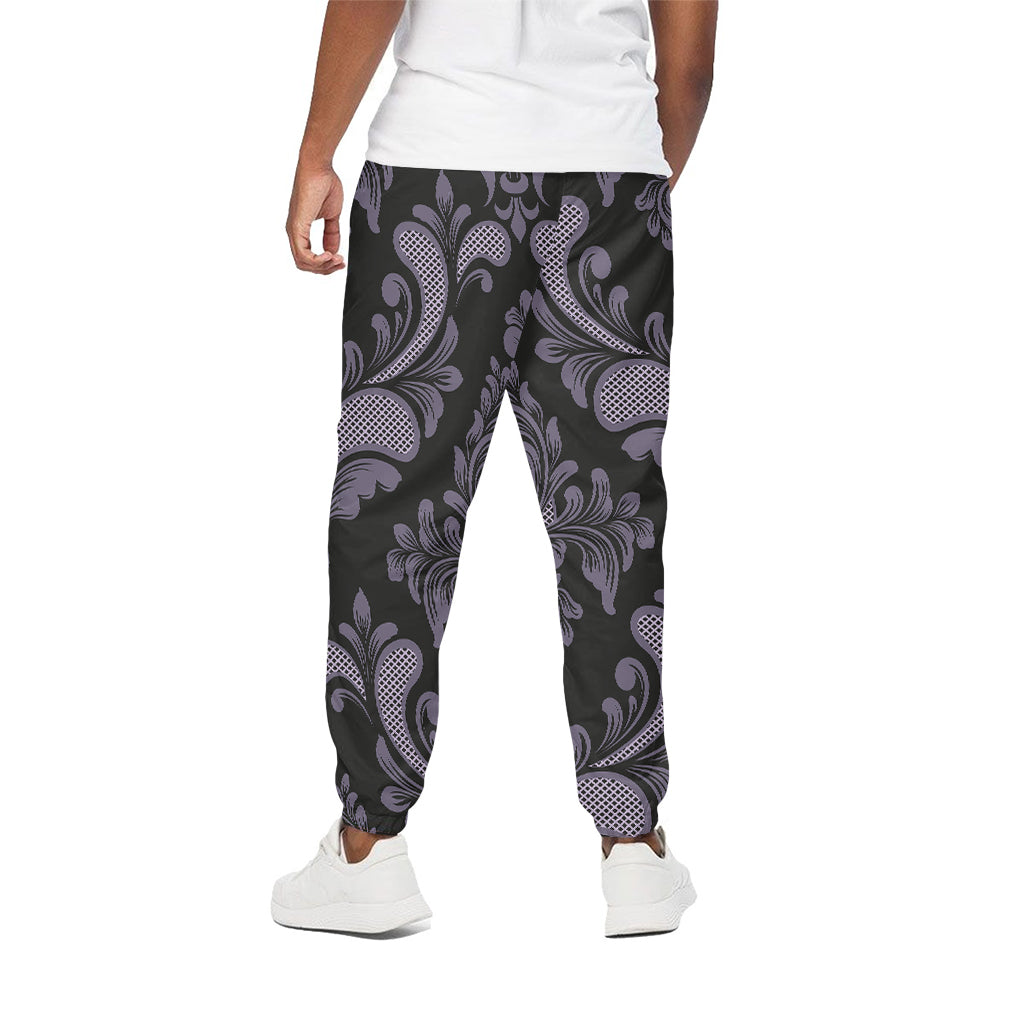 Black And Purple Damask Pattern Print Cotton Pants