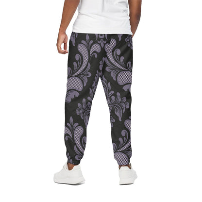 Black And Purple Damask Pattern Print Cotton Pants