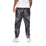 Black And Purple Damask Pattern Print Cotton Pants
