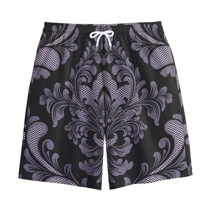 Black And Purple Damask Pattern Print Cotton Shorts