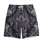 Black And Purple Damask Pattern Print Cotton Shorts