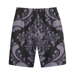 Black And Purple Damask Pattern Print Cotton Shorts