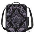 Black And Purple Damask Pattern Print Crossbody Lunch Bag