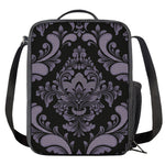 Black And Purple Damask Pattern Print Crossbody Lunch Bag