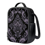 Black And Purple Damask Pattern Print Crossbody Lunch Bag