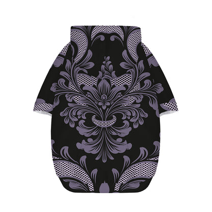 Black And Purple Damask Pattern Print Dog Zip Up Hoodie