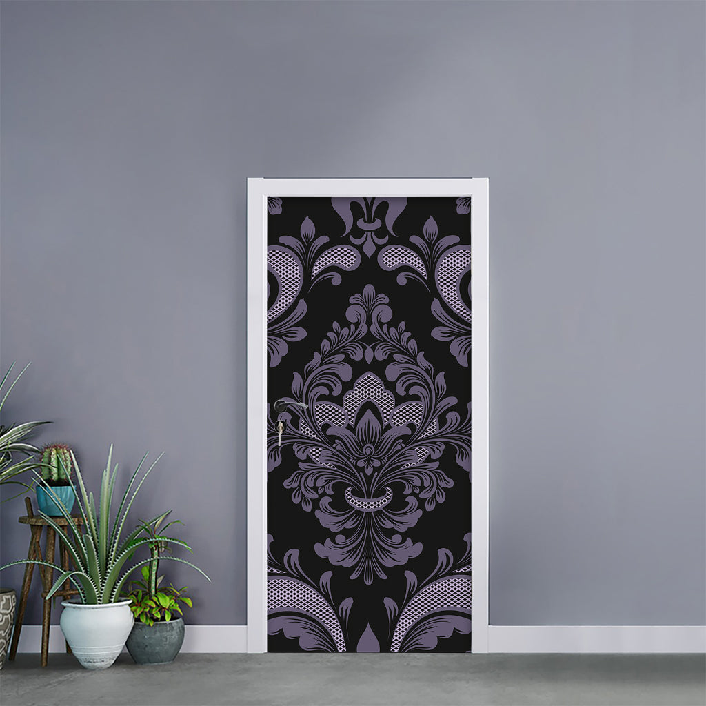 Black And Purple Damask Pattern Print Door Sticker