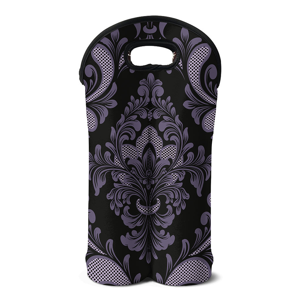Black And Purple Damask Pattern Print Double Neoprene Wine Tote