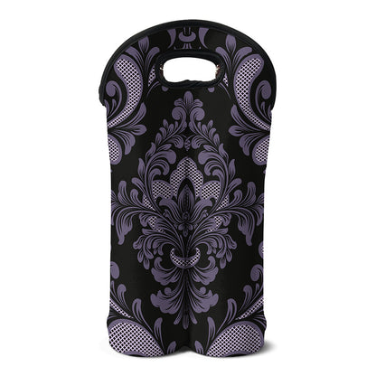 Black And Purple Damask Pattern Print Double Neoprene Wine Tote