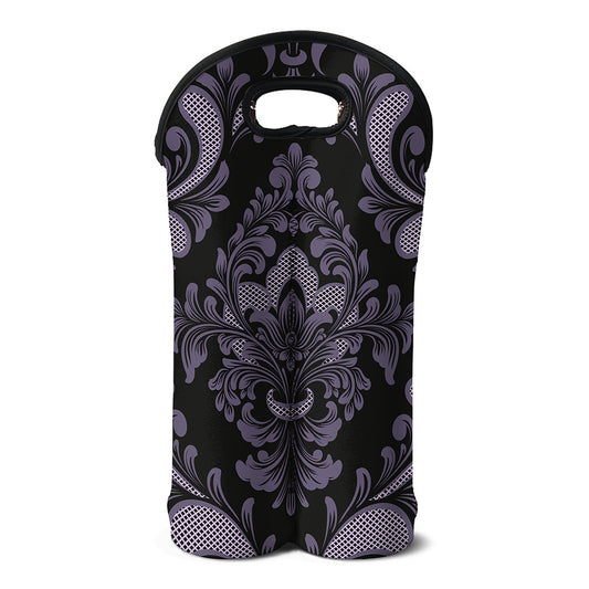 Black And Purple Damask Pattern Print Double Neoprene Wine Tote