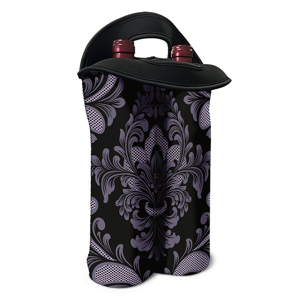 Black And Purple Damask Pattern Print Double Neoprene Wine Tote