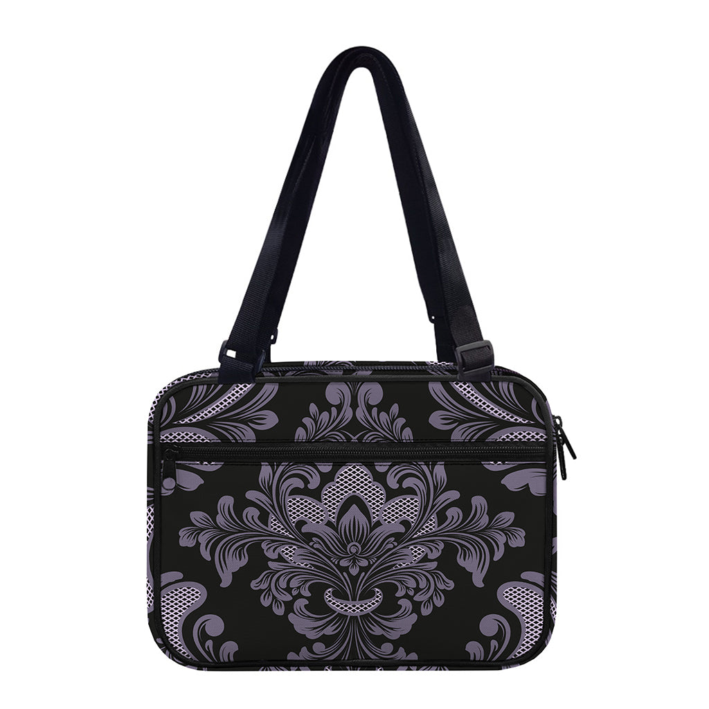 Black And Purple Damask Pattern Print Double Strap Bible Bag