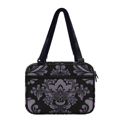 Black And Purple Damask Pattern Print Double Strap Bible Bag