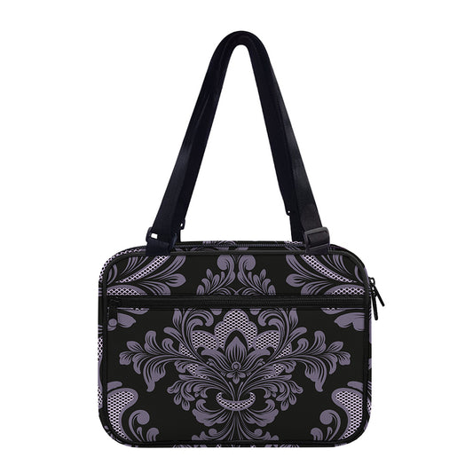 Black And Purple Damask Pattern Print Double Strap Bible Bag
