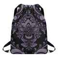 Black And Purple Damask Pattern Print Drawstring Backpack