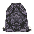 Black And Purple Damask Pattern Print Drawstring Bag