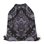 Black And Purple Damask Pattern Print Drawstring Bag