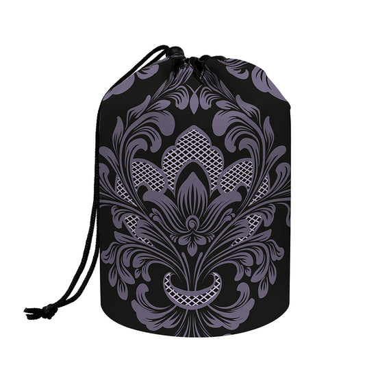 Black And Purple Damask Pattern Print Drawstring Makeup Bag