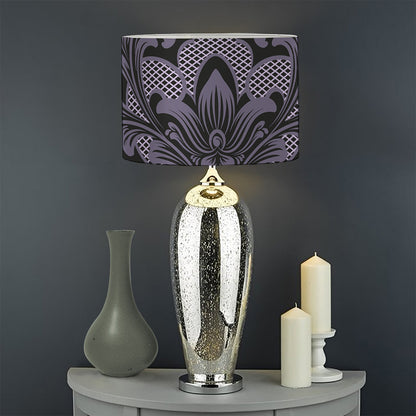Black And Purple Damask Pattern Print Drum Lamp Shade