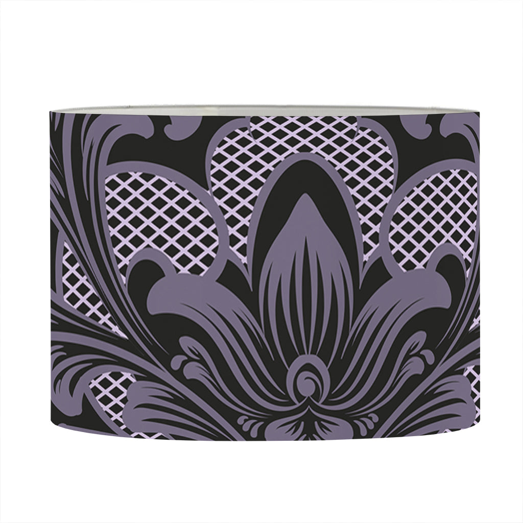 Black And Purple Damask Pattern Print Drum Lamp Shade
