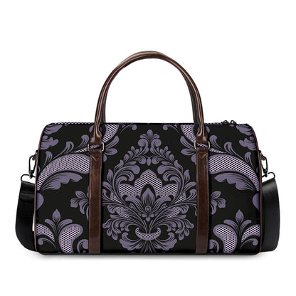 Black And Purple Damask Pattern Print Duffle Bag