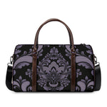 Black And Purple Damask Pattern Print Duffle Bag