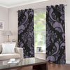 Black And Purple Damask Pattern Print Extra Wide Grommet Curtains