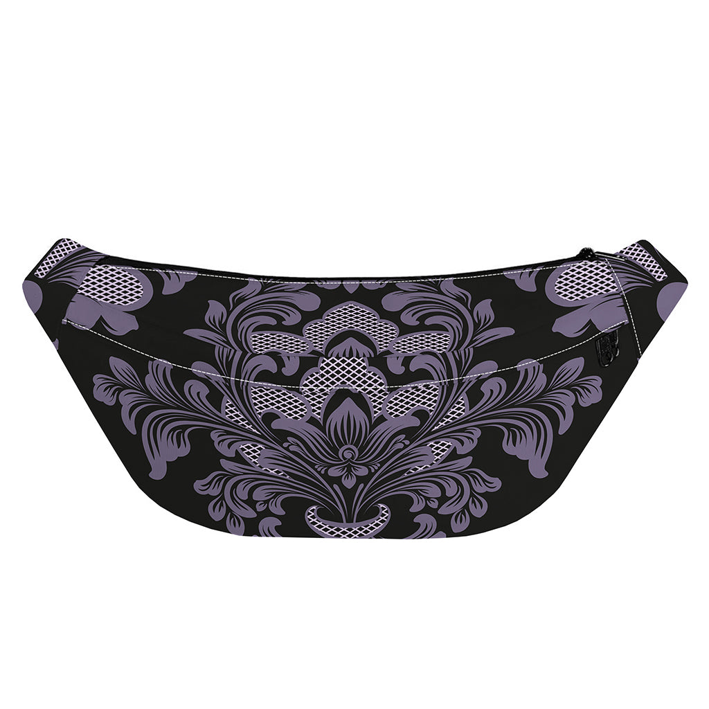 Black And Purple Damask Pattern Print Fanny Pack