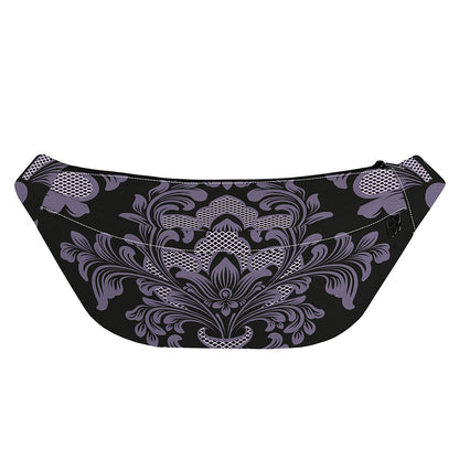 Black And Purple Damask Pattern Print Fanny Pack