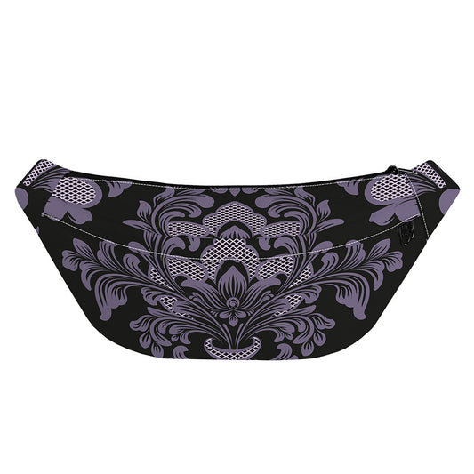 Black And Purple Damask Pattern Print Fanny Pack