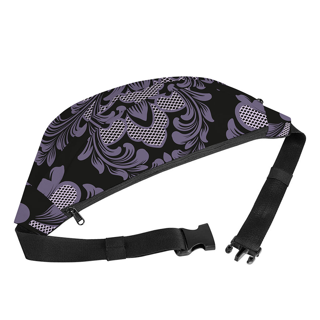 Black And Purple Damask Pattern Print Fanny Pack