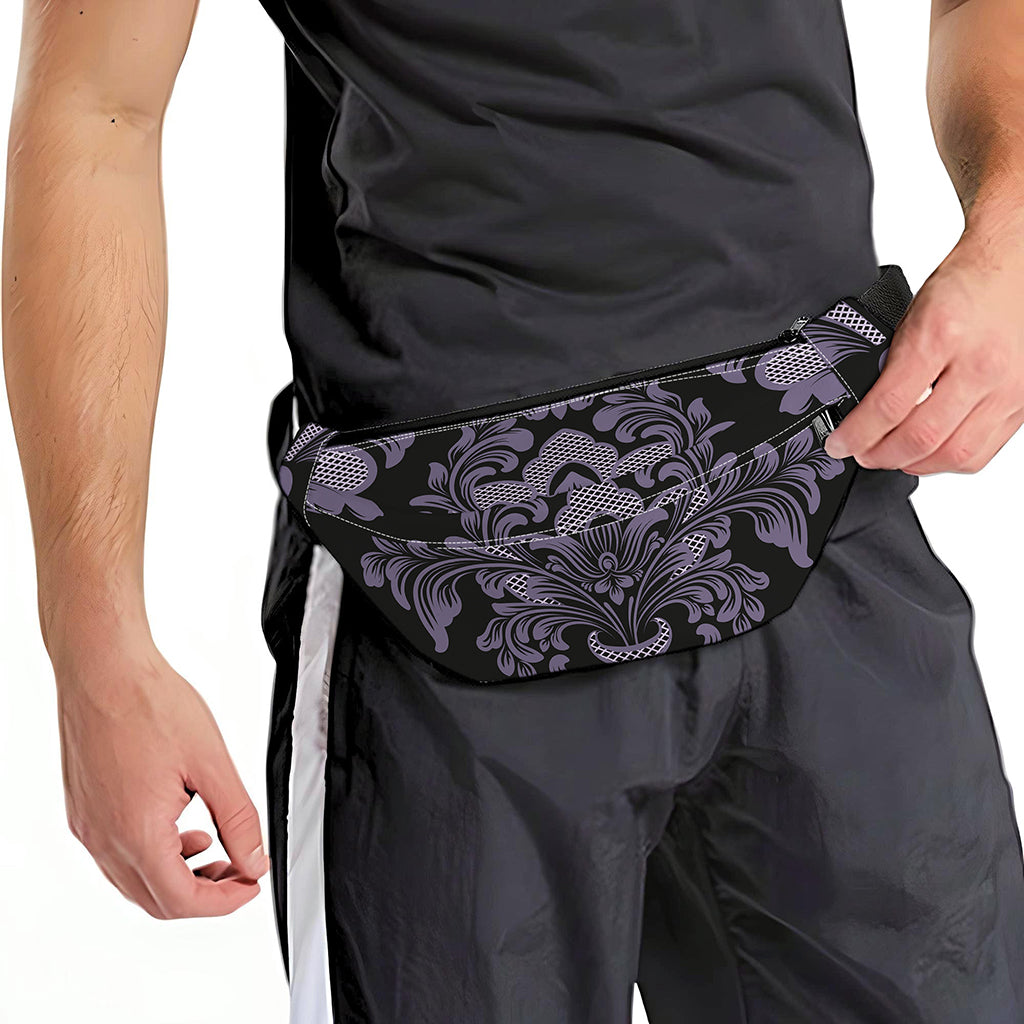 Black And Purple Damask Pattern Print Fanny Pack