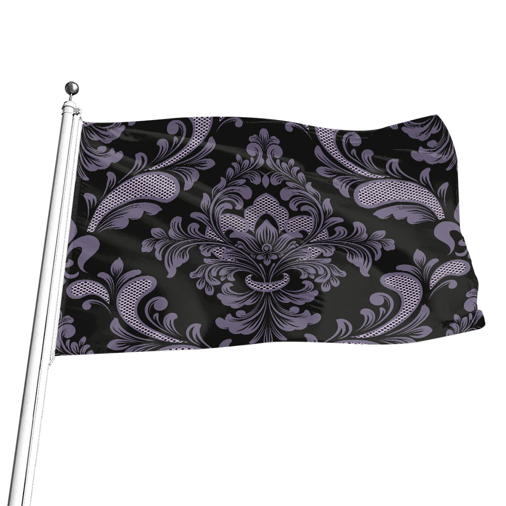 Black And Purple Damask Pattern Print Flag