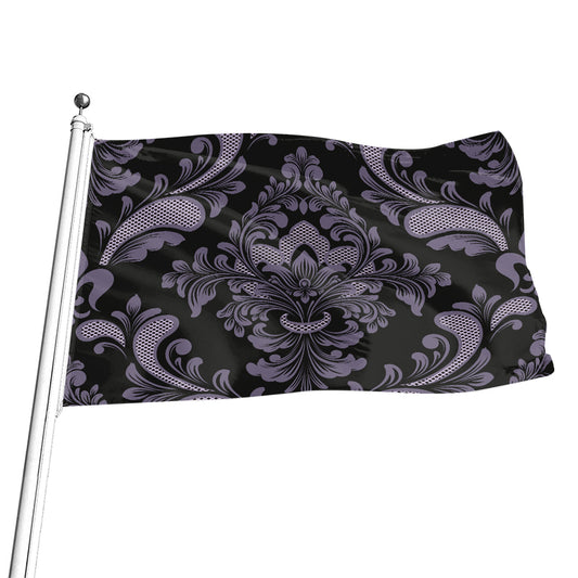 Black And Purple Damask Pattern Print Flag