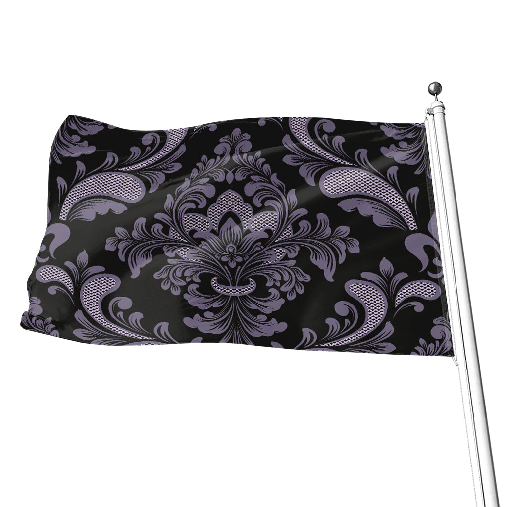 Black And Purple Damask Pattern Print Flag
