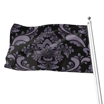 Black And Purple Damask Pattern Print Flag