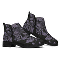 Black And Purple Damask Pattern Print Flat Ankle Boots