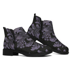 Black And Purple Damask Pattern Print Flat Ankle Boots