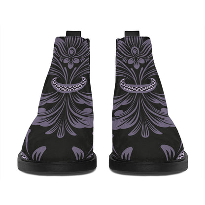 Black And Purple Damask Pattern Print Flat Ankle Boots