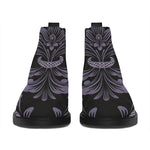 Black And Purple Damask Pattern Print Flat Ankle Boots