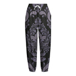Black And Purple Damask Pattern Print Fleece Lined Knit Pants