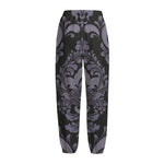 Black And Purple Damask Pattern Print Fleece Lined Knit Pants