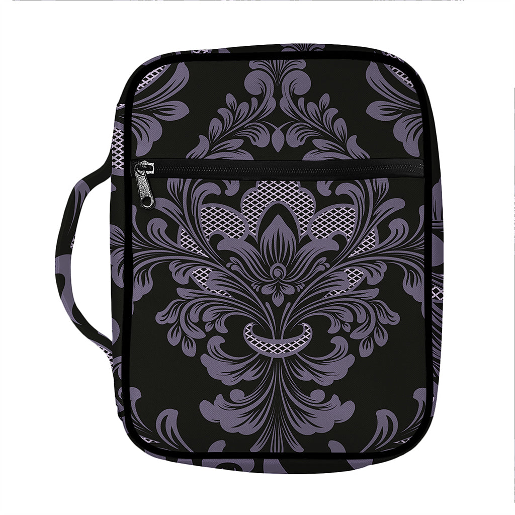 Black And Purple Damask Pattern Print Front Pocket Bible Bag