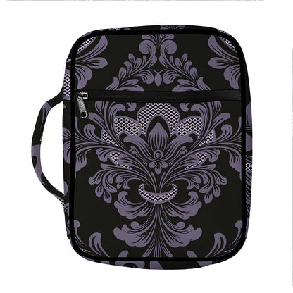 Black And Purple Damask Pattern Print Front Pocket Bible Bag