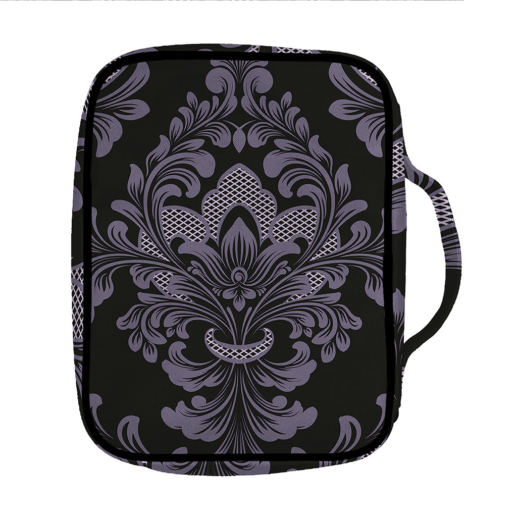 Black And Purple Damask Pattern Print Front Pocket Bible Bag