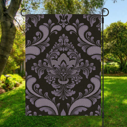 Black And Purple Damask Pattern Print Garden Flag