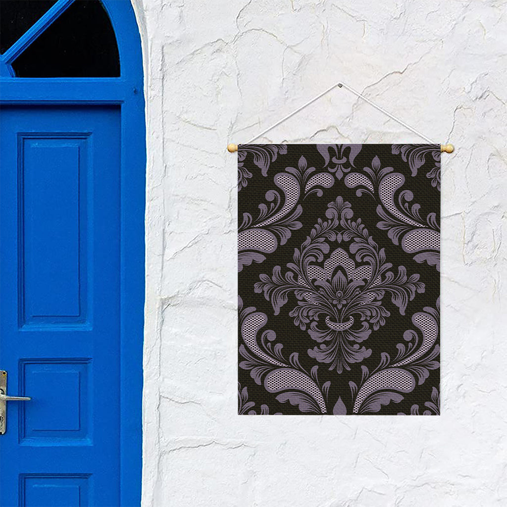 Black And Purple Damask Pattern Print Garden Flag