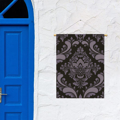 Black And Purple Damask Pattern Print Garden Flag