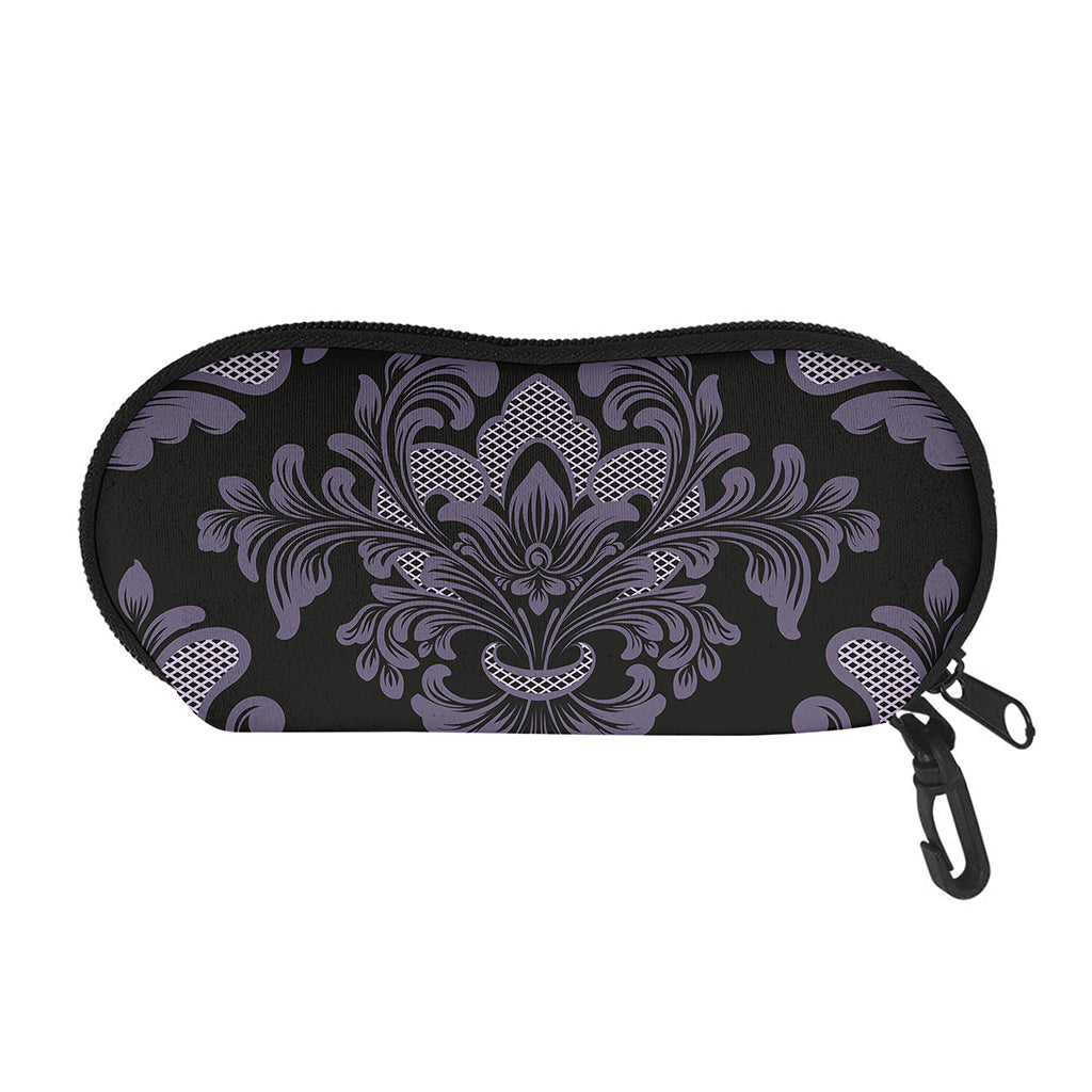 Black And Purple Damask Pattern Print Glasses Case